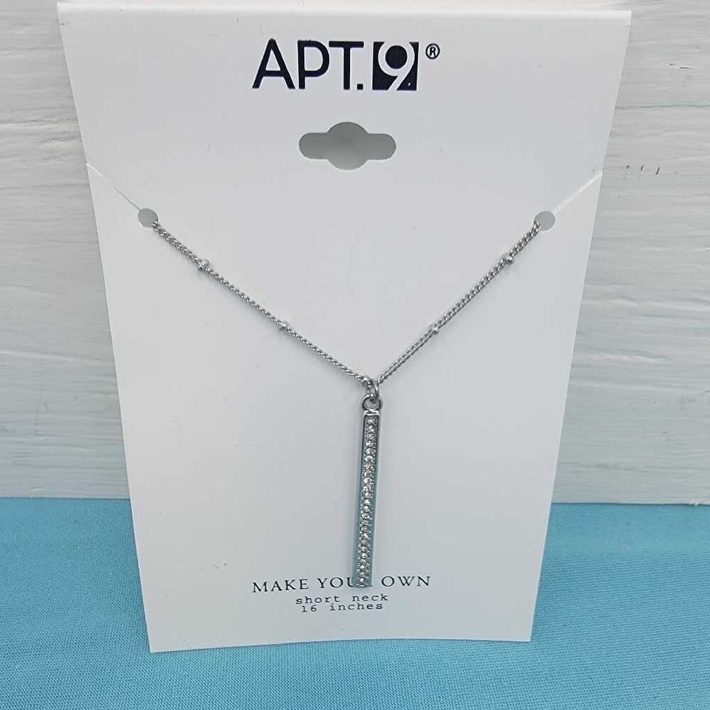 Apt 9 Silver Bar Pendant Necklace 16" Rhinestone Short Chain Jewelry